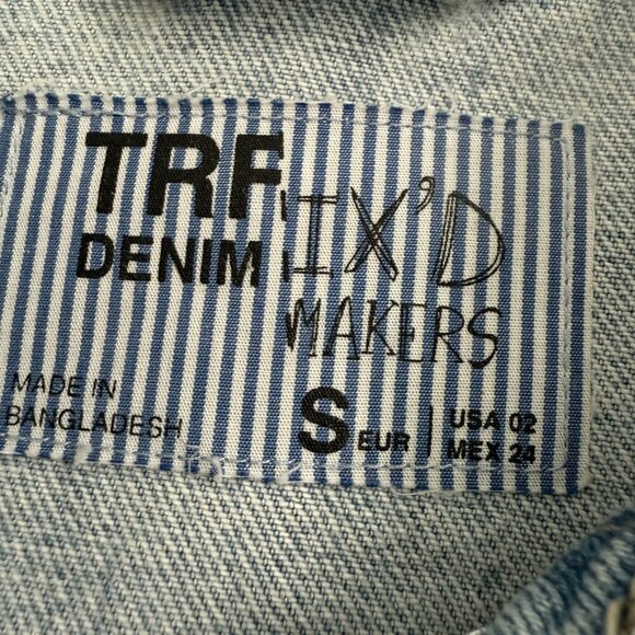 ZARA TRF IX’D makers Woman Combined poplin and ripped denim jacket light blue S - Picture 9 of 16